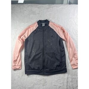 Adidas Embossed Print Track Jacket Full Zip Climalite Women's Black Pink size XL